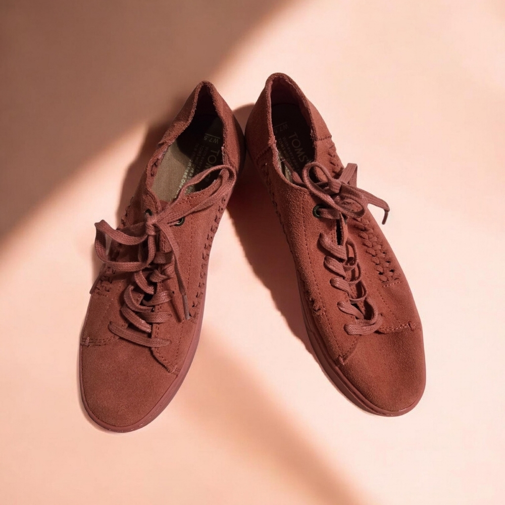 Women’s Faux Suede Lace-Up Sneakers - Rust By Tom Size 7 1/2